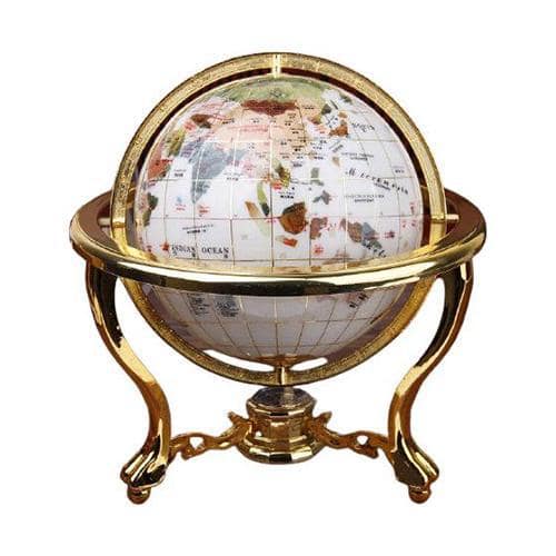 Globo Terrestre Vintage - Esfera Branca - Estrutura Cor De Ouro