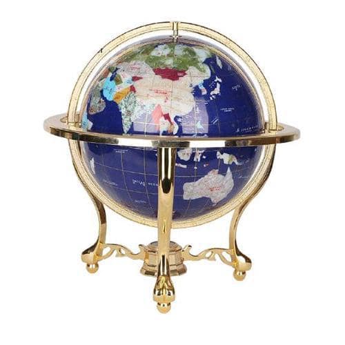 Globo Terrestre Vintage - Esfera Azul Safira - Estrutura Cor De Ouro