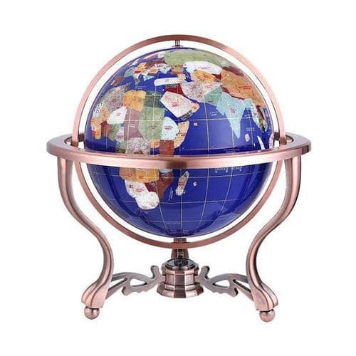 Globo Terrestre Vintage - Esfera Azul Safira - Suporte De Cobre