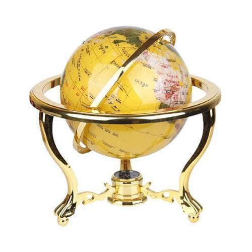 Globo Terrestre Vintage - Esfera Amarela - Estrutura Cor De Ouro