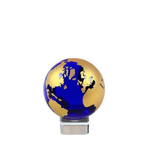 Globo Terrestre De Vidro - Azul E Ouro